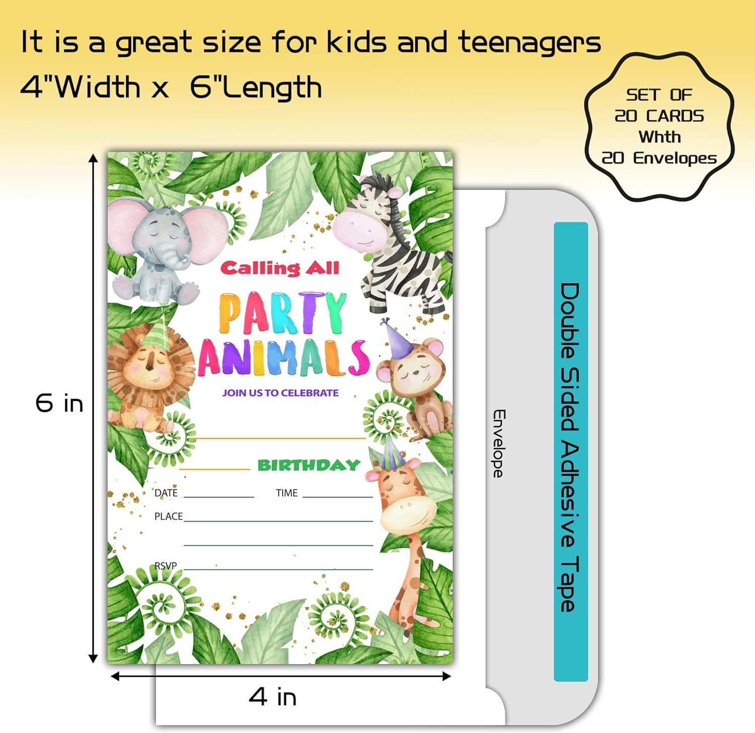 Jungle Animals Birthday Party Invitations Safari Zoo Animal Party