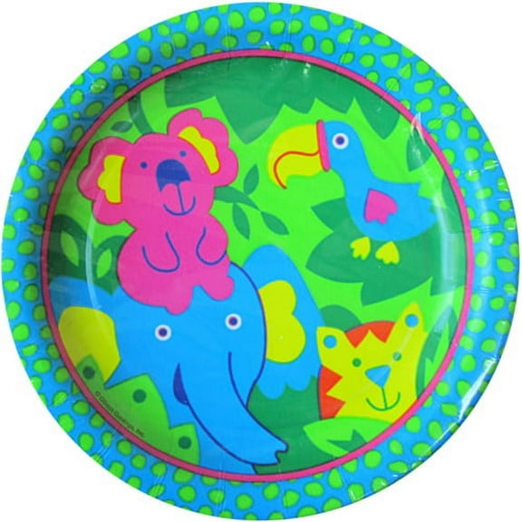 Various Jungle Animals 'Bright Safari' Disposable Paper Plates, 8 Count