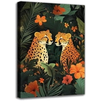 Jungle Animals Canvas Wall Art Prints - Framed Two Leopards Art Painting, Green Abstract Style Living room Decor Pictures, Wall Decor for Bedroom Bathroom Hallway Office Artwork