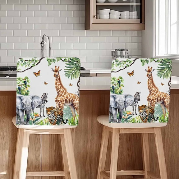 Jungle Animals Chair Covers Set of 1 Giraffe Zebra Elephant Tiger Chair Back Covers Stretch Removable Washable Chairs Slipcovers Chair Protector for Dining Room Kitchen Party Decor