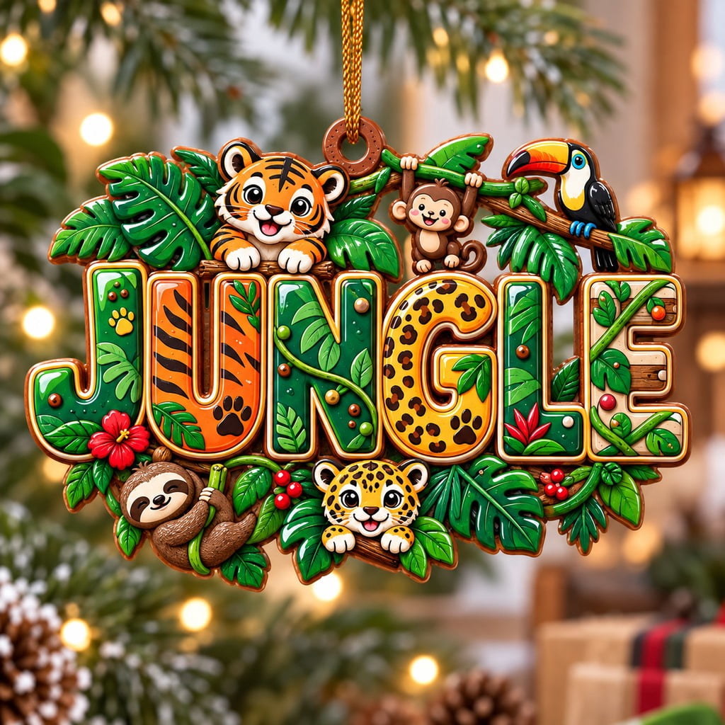 Jungle Animals Christmas Tree Ornament With Tiger And Toucan - Walmart.com