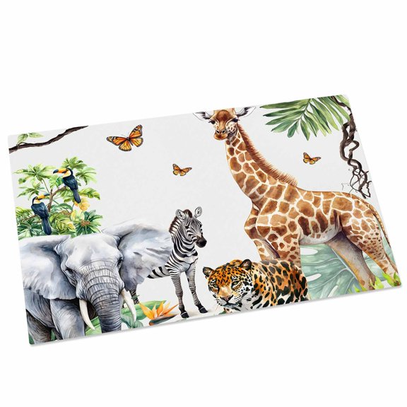 Jungle Animals Door Mat 20x31.5 Inch Giraffe Zebra Elephant Tiger Hawaii Tropical Plant Entryway Rug with Non-Slip Rubber, Front Door Rug Indoor Floor Mats for Living Room Bathroom Bedroom