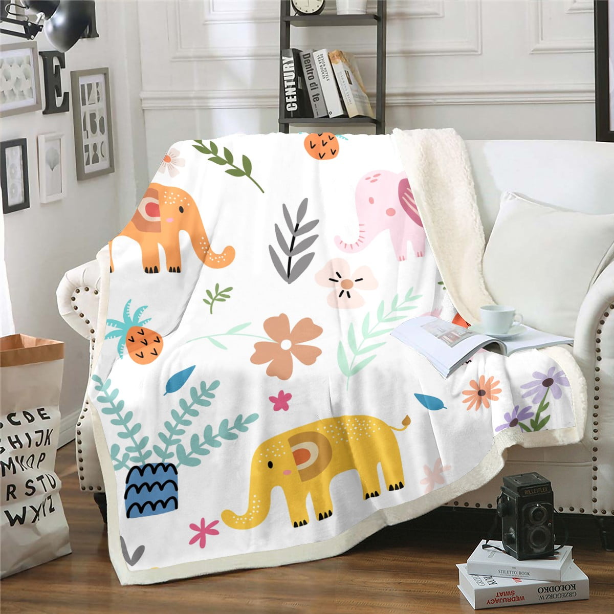 Jungle Animals Fuzzy Blanket Baby Boy Blankets Cartoon Elephants Turtle