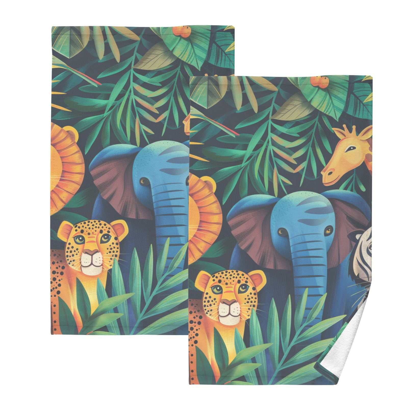 Jungle Animals Hand Towels Cotton Bath Towels Large Face Towels Absorbent for Bathroom 2 Packs