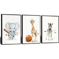 thumbnail image 1 of Jungle Animals Kids Room Wall Decor Set of 3 Rhino Lion Tiger and Olive Soccer Puck Canvas Print Watercolor Animal Poster Baby Boy Sports Decor Art Painting, 1 of 6