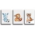 thumbnail image 1 of Jungle Animals Kids Room Wall Decor Set of 3 Rhino Lion Tiger and Olive Soccer Puck Canvas Print Watercolor Animal Poster Baby Boy Sports Decor Art Painting, 1 of 6