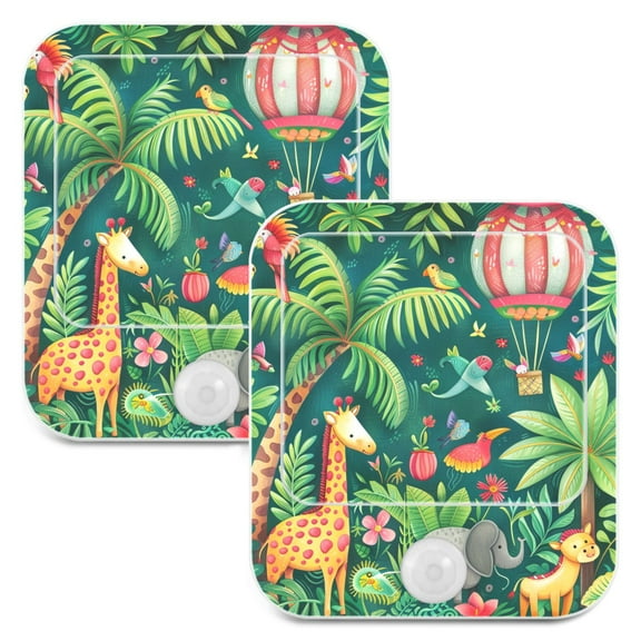 Jungle Animals Leaves Hot Air Balloon Night Lights Plug into Wall LED with Auto Light Sensor Warm Light for Kids Hallway Bedroom Living Room Kitchen Bathroom Set of 2