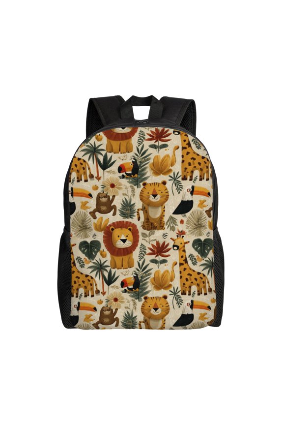 Jungle Animals Pattern Backpack with 15 Inch Laptop Compartment,Water-Resistant Daypack, Large Capacity Backpack with Adjustable Breathable Shoulder Straps for Daily Use Travel Gym