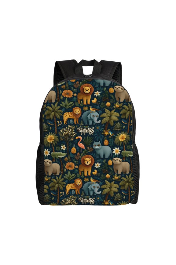 Jungle Animals Pattern Backpack with 15 Inch Laptop Compartment,Water-Resistant Daypack, Large Capacity Backpack with Adjustable Breathable Shoulder Straps for Daily Use Travel Gym