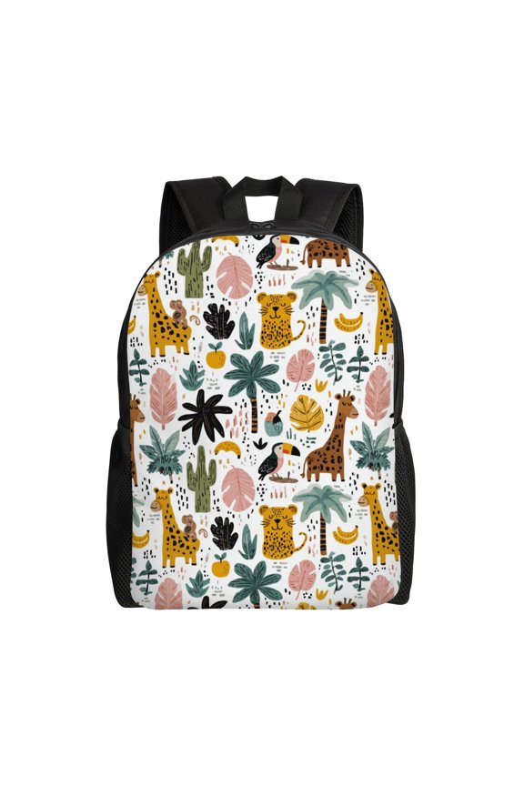 Jungle Animals Pattern Backpack with 15 Inch Laptop Compartment,Water-Resistant Daypack, Large Capacity Backpack with Adjustable Breathable Shoulder Straps for Daily Use Travel Gym