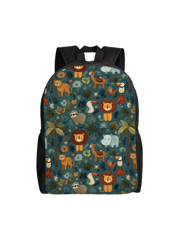 Jungle Animals Pattern Backpack with 15 Inch Laptop Compartment,Water-Resistant Daypack, Large Capacity Backpack with Adjustable Breathable Shoulder Straps for Daily Use Travel Gym