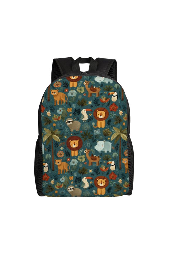 Jungle Animals Pattern Backpack with 15 Inch Laptop Compartment,Water-Resistant Daypack, Large Capacity Backpack with Adjustable Breathable Shoulder Straps for Daily Use Travel Gym
