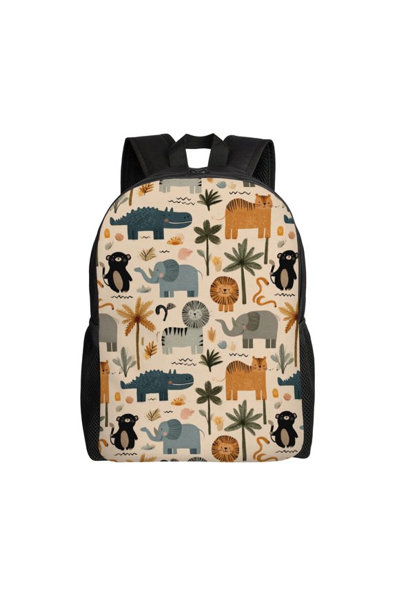 Jungle Animals Pattern Backpack with 15 Inch Laptop Compartment,Water-Resistant Daypack, Large Capacity Backpack with Adjustable Breathable Shoulder Straps for Daily Use Travel Gym