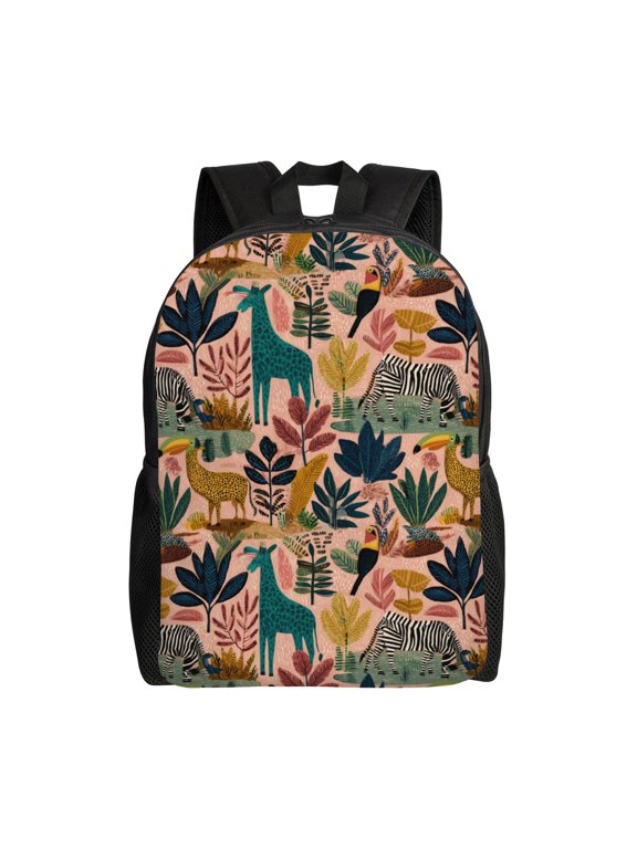 Jungle Animals and Plants Backpack with 15 Inch Laptop Compartment,Water-Resistant Daypack, Large Capacity Backpack with Adjustable Breathable Shoulder Straps for Daily Use Travel Gym