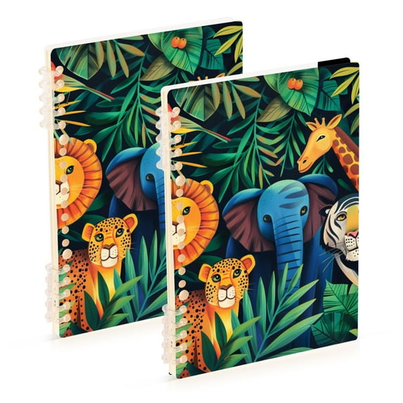 Jungle Animals Ring Binder Notebook Journey Note Diary College Ruled Spiral Notebook Study Loose Leaf Paper A5 60 Pages