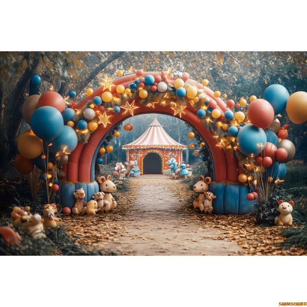 Jungle Forest Animals Round Wild 1st Birthday Backdrop