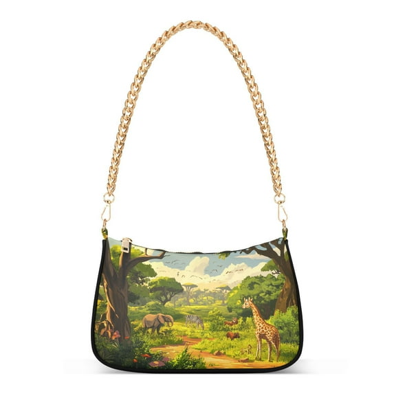 Jungle Animals Savanna Women Handbags Shoulder Bag Cross Body Bag with Crossbody Strap Hobo Bags Chain Strap