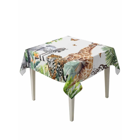 Jungle Animals Table Cloth 60x60 Inch Square, Giraffe Zebra Elephant Tiger Hawaii Tropical Plant Waterproof Tablecloth Washable Table Cover for Party Picnic Dinner Decor