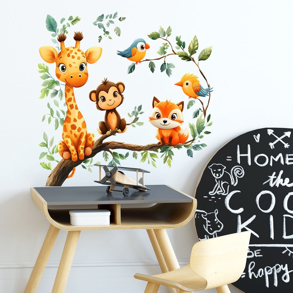 Jungle Animals Tree Branch Wall Decals Safari Monkey Giraffe Wall ...