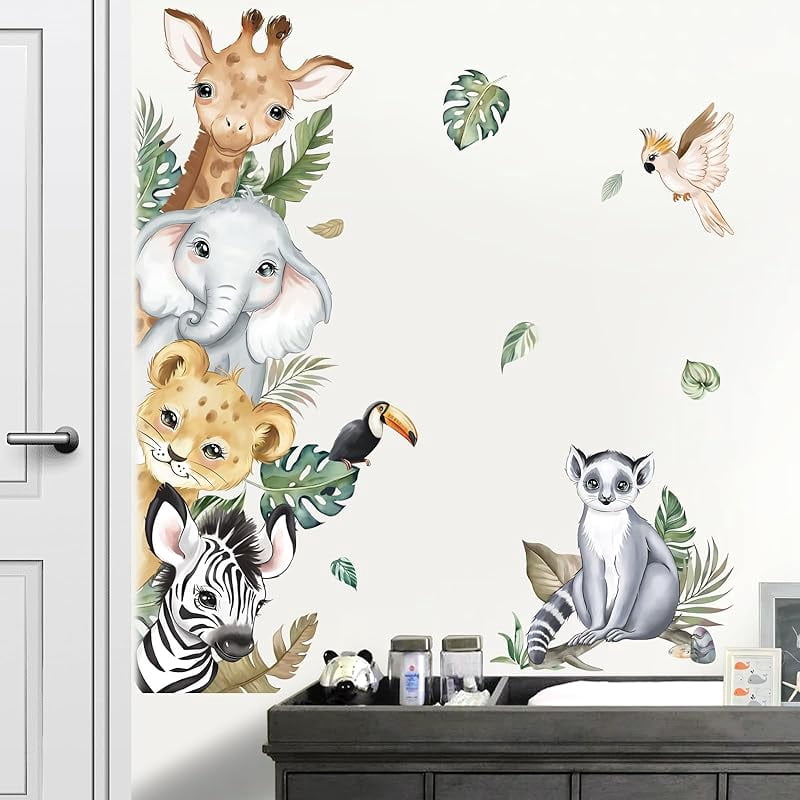 Jungle Animals Tree Wall Decals Elephant Giraffe Lion Safari Wall ...