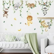 Jungle Animals Tree Wall Decals Elephant Giraffe Lion Safari Wall Stickers Baby Nursery Kids Bedroom Living Room Wall Decor