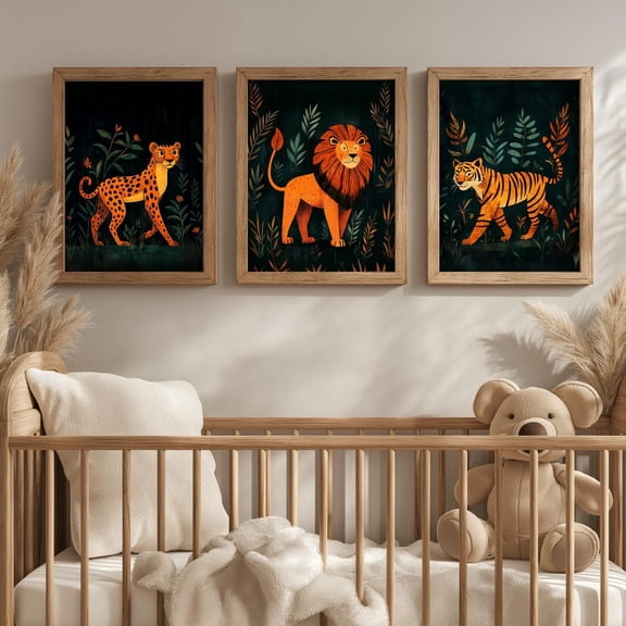 Jungle Animals Wall Art, Safari Animal Posters for Nursery, Lion, Cheetah, Tiger, Jungle Animal Printed Poster, Poster Only