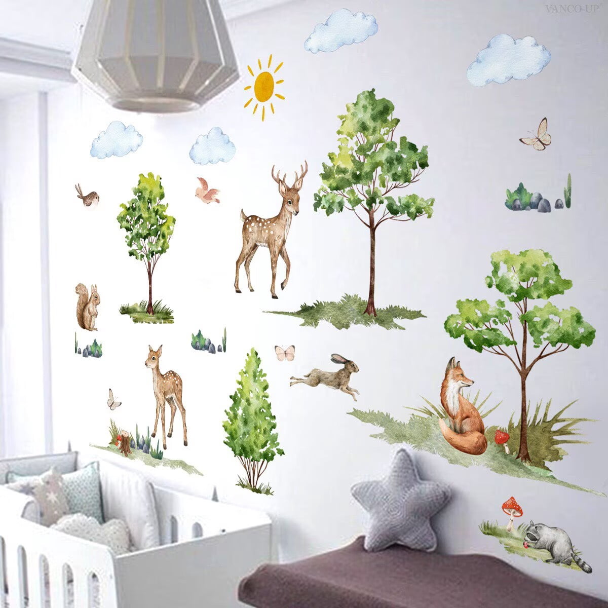 Jungle Animals Wall Decals Safari Cartoon Animals Stickers Watercolor ...