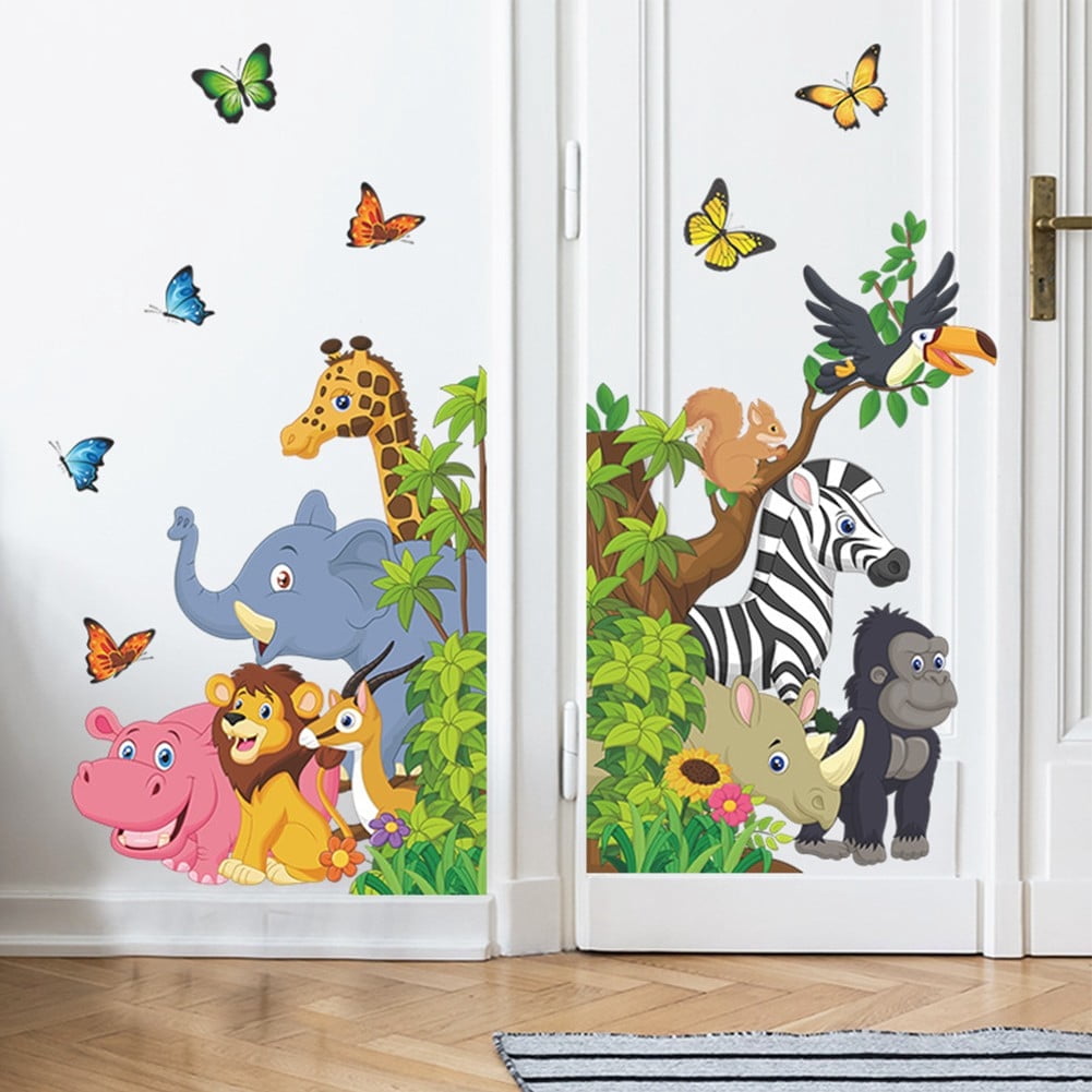 Jungle Animals Wall Stickers For Kids Room Bedroom Decor Forest Vinyl ...