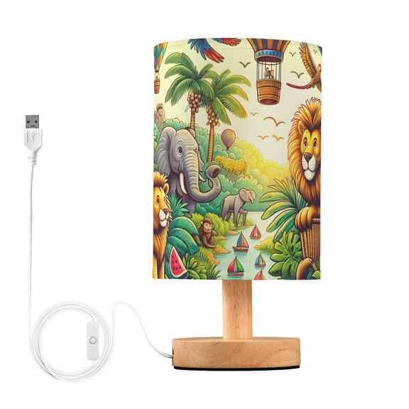 Jungle Animals and Hot Air Balloon Bedside Desk Lamp LED Table Nightstand Lamps Warm Light Fabric Lampshade for Home Bedroom Office Living Room Decor