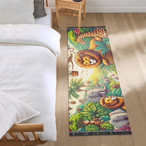 Jungle Animals and Hot Air Balloon Runner Area Rug 2x6 Soft Non-Slip Washable Bedside Carpet for Hallway Bedroom Living Room Home Decor