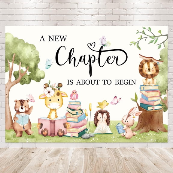 Jungle Baby Shower Backdrop Photography A New Chapter is about to Begin Storybook Background Woodland Animal Cartoon Cute for Newborn Party Decorations Banner