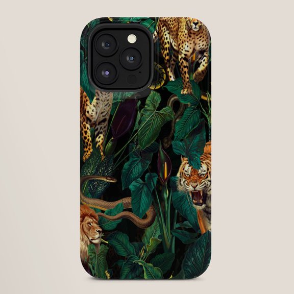 Jungle Big Cats and Snake Dark Green Tough Case for Apple iPhone, Dual-Layer Polycarbonate and TPU