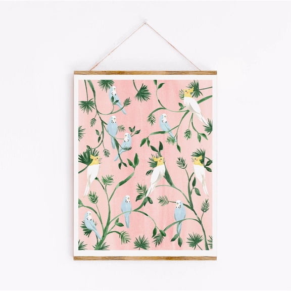 Jungle Birds Art Poster Budgies, Cockatiel & Parakeet, Unframed Poster Size 12x18 F03.1.19l1289