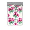 thumbnail image 1 of Jungle Boho Fitted Sheet & Pillow Sham Set, Watercolor Romantic Garden Flowers Vintage and Leaves Greenery Art, Decorative Printed 3 Piece Bedding Decor, Full, Dark Coral Reseda Green, by Ambesonne, 1 of 1
