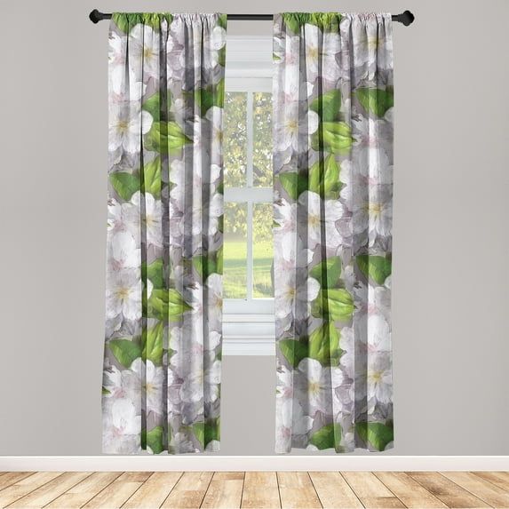 Jungle Boho Window Curtains, Springtime Theme Floral Pattern With Eucalyptus Color Leaves Print, Lightweight Decor 2-Panel Set with Rod Pocket, Pair of - 28"x84", Fern Green Pale Grey, by Ambesonne
