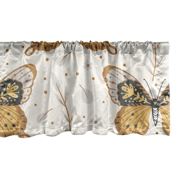 Jungle Boho Window Valance, Modern Illustration of Wild Life Moth Pattern on Plain Backdrop, Curtain Valance for Kitchen Bedroom with Rod Pocket, 54" X 18", Pale Coffee and Off White, by Ambesonne