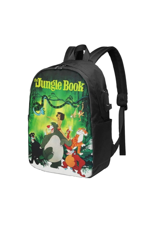 Jungle Book Backpack Cartoon College Casual Laptop Schoolbag 17 Inch Large Travel Hiking Sports Students Daypack with USB Port
