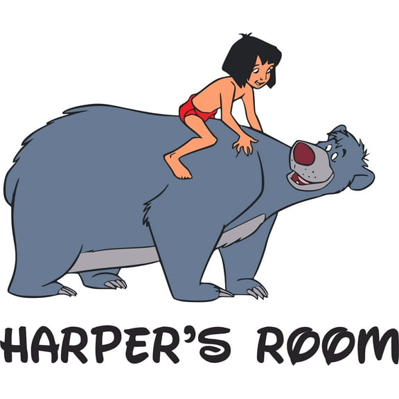 Jungle Book Mowgli Baloo Cartoon Customized Wall Decal - Custom Vinyl Wall Art - Personalized Name - Baby Girls Boys Kids Bedroom Wall Decal Room Decor Wall Stickers Decoration Size (8x10 inch)