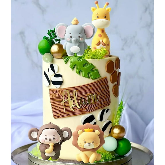 Jungle Cake Decoration Set includes 4 animal figurines and 20 four-color spherical toppers baking accessories