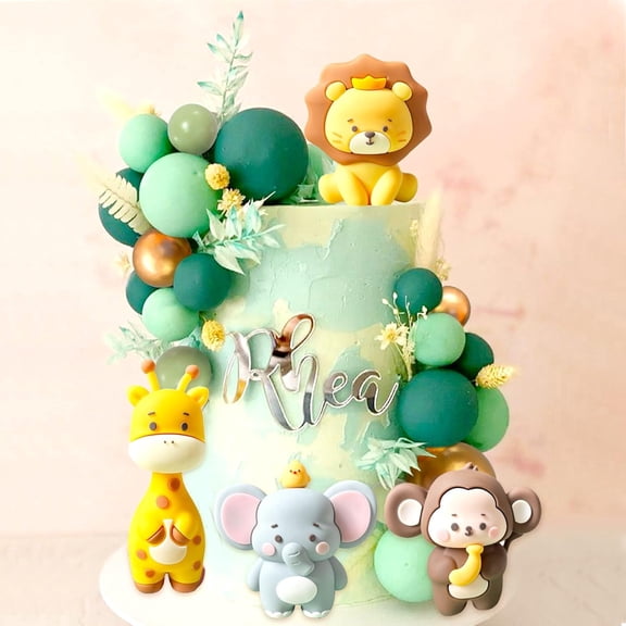 Jungle-Themed Cake Decoration Set - Animal Figurines and Spherical Cake Picks, Suitable for Birthdays and Anniversary Celebrations