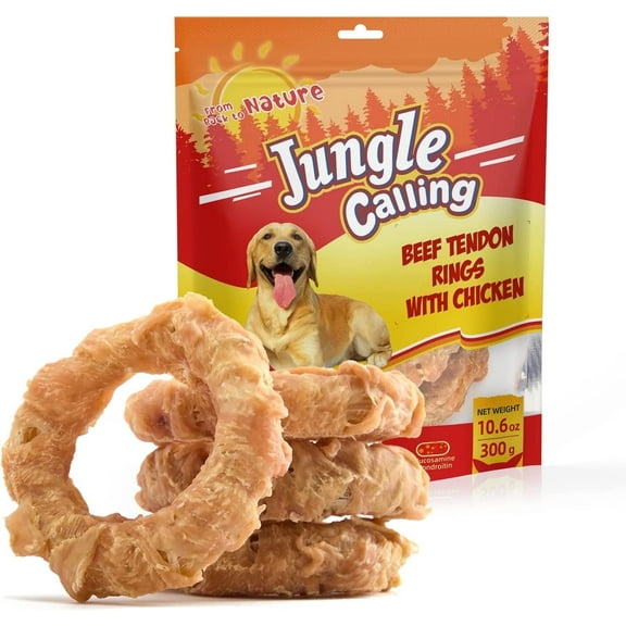 Jungle Calling Beef Tendons Rings,Chicken Wrapped Tendons,Joint Supplement for Dogs with Glucosamine