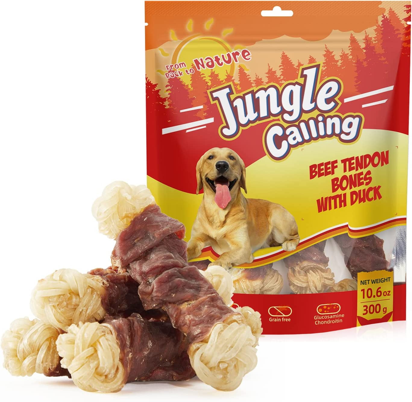 Jungle Calling Beef Tendons for Dogs, Duck Wrapped Tendons Dog Chews