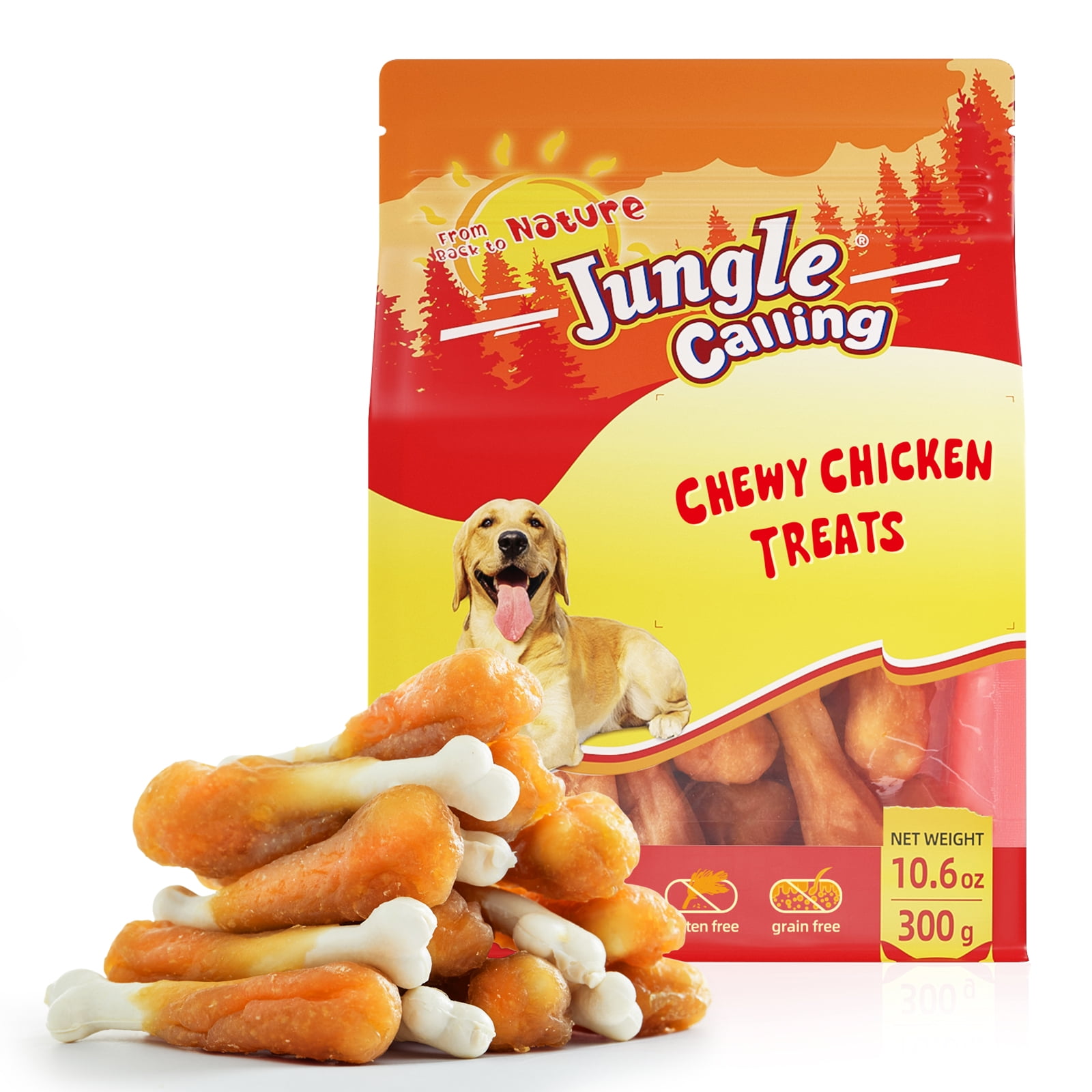 Jungle Calling Chewy Chicken Dog Treats Rawhide Free Real Chicken Calcium Bone Teeth Clean Breath Fresh Dog Training Treats