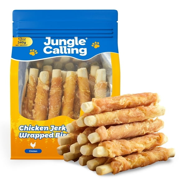 Jungle Calling Dog Treats, Chicken Wrapped Biscuits for All Dogs, Rawhide Free Soft Chewy Treats, 12 OZ