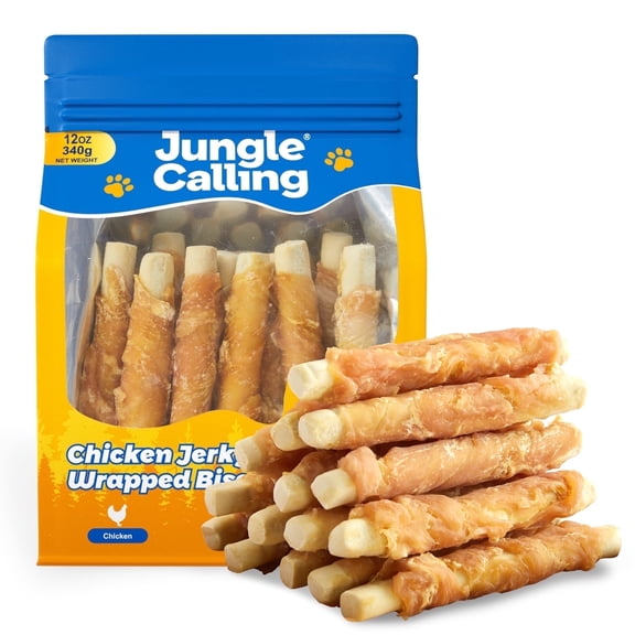 Jungle Calling Dog Treats, Chicken Wrapped Biscuits for All Dogs, Rawhide Free Soft Chewy Treats, 12 OZ