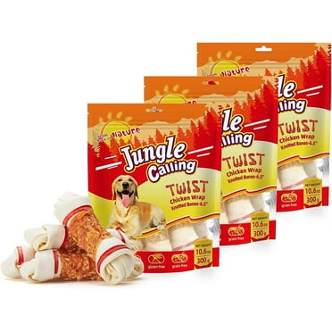 Jungle Calling Chicken Wrap Knotted Bones Dog Chews,Chicken Wrap Rawhide Bones Training Treats (Pack of 3)