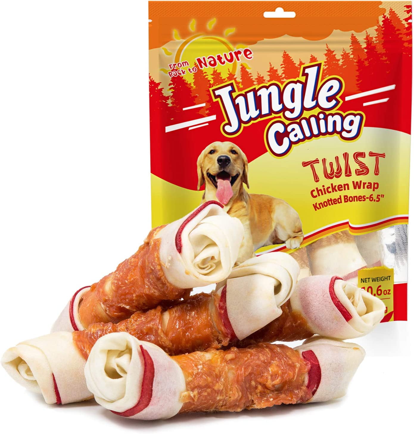 Jungle Calling Chicken Wrap Knotted Bones Dog Chews, Long Lasting for