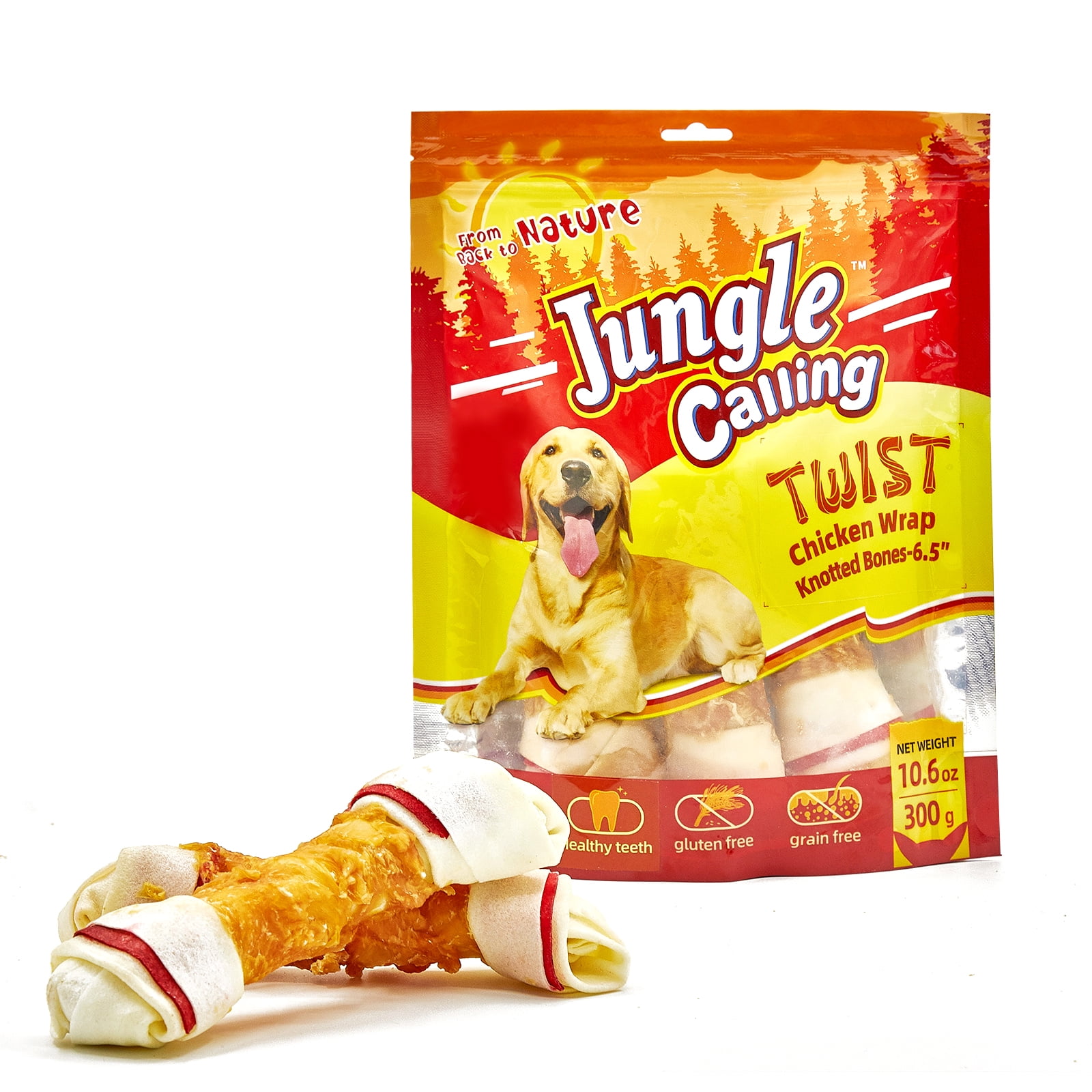 Jungle Calling Chicken Wrap Knotted Bones Dog Chews, Long Lasting for