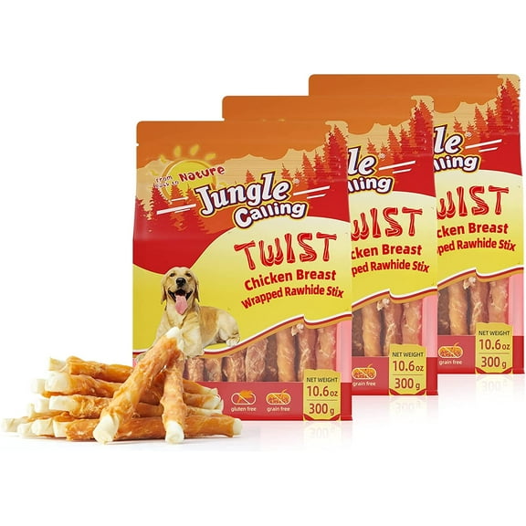 Jungle Calling Dog Treats, Chicken Wrapped Rawhide Sticks for Dog, Small Dogs Training Treats for Aggressive Chewers, 2 Pound (Pack of 3)