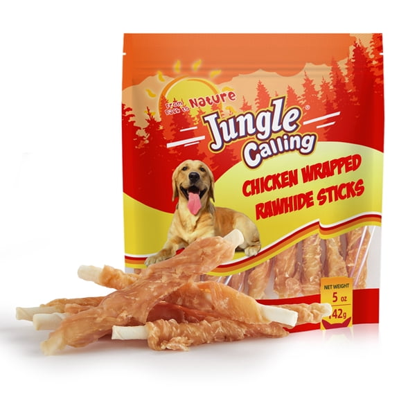 Jungle Calling Dog Treats, Chicken Wrapped Rawhide Sticks for Dogs, Puppy Training Treats Dog Chews Snacks, 5oz